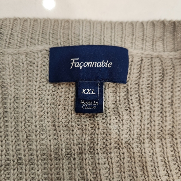 Vintage Faconnable Fisherman Knit Sweater Mens XXL Beige Crew Neck Linen - Picture 5 of 12